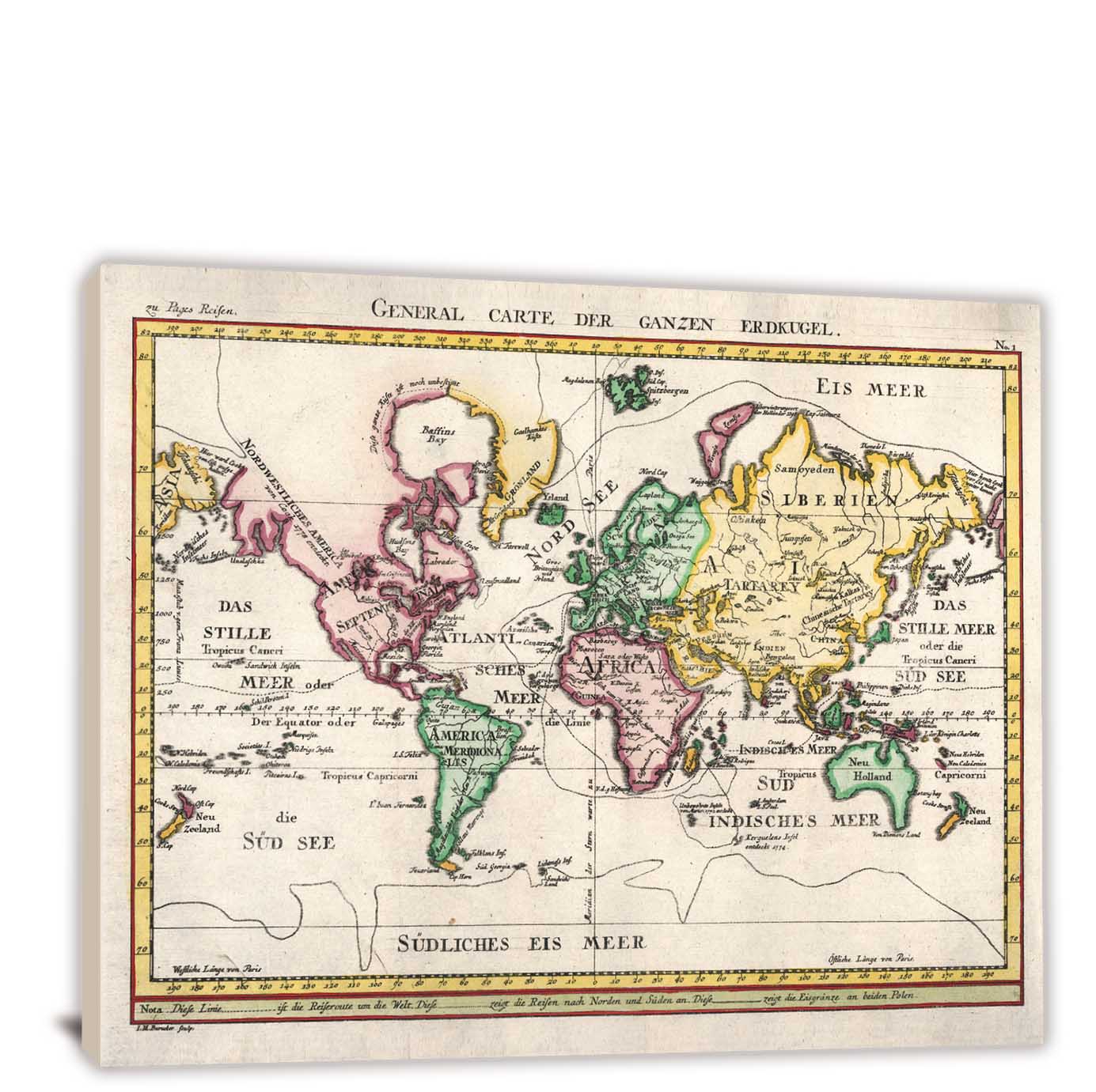 World Map, 1800 - Canvas Wrap