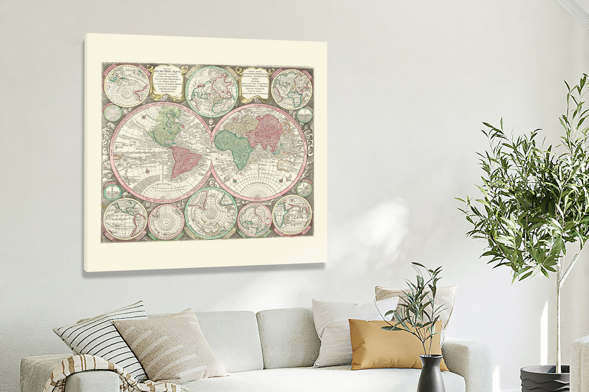 Double Hemisphere Map of the World, 1730 - Canvas Wrap