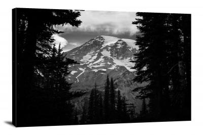 B&W Mt Rainier through the Trees, 2016 - Canvas Wrap