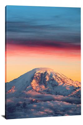 Mt Rainier Pink and Orange Sunset, 2018 - Canvas Wrap