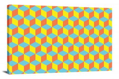 Orange Yellow and Blue Cubes, 2020 - Canvas Wrap