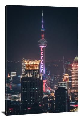 Shanghai Buildings at Night, 2018 - Canvas Wrap