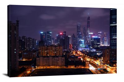 Shanghai Skyline at Night, 2018 - Canvas Wrap