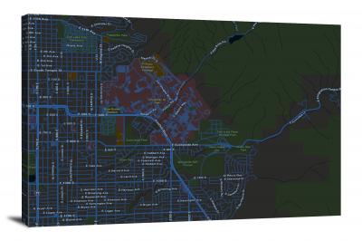 Custom Topography Map Canvas Wrap: Street Nights Style
