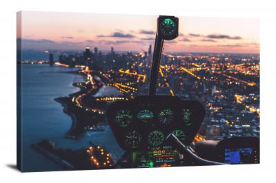 Helicopter and City at Dusk, 2017 - Canvas Wrap