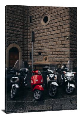 Red and Silver Motorcycles in Florence, 2020 - Canvas Wrap
