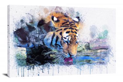 Tiger Drinking Water, 2017 - Canvas Wrap