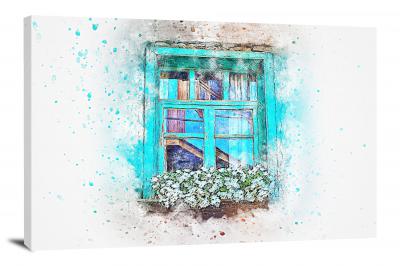 Blue Flowers on the Window, 2017 - Canvas Wrap