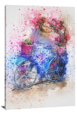 Blue Bike With Flowers, 2018 - Canvas Wrap