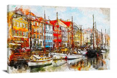 Boats and Buildings, 2018 - Canvas Wrap