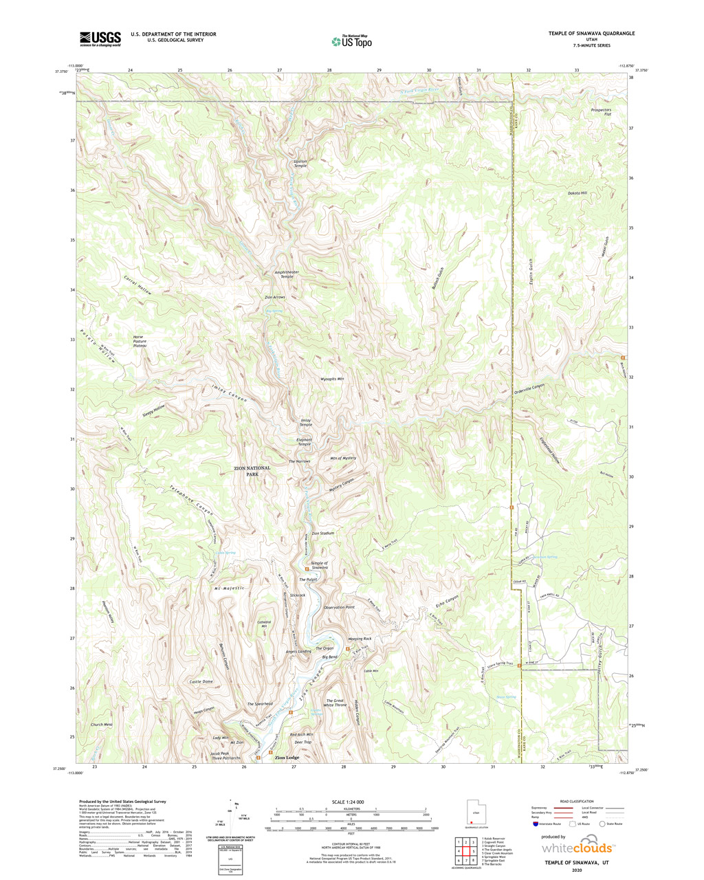 Zions National Park, 2020, 3D Raised Relief USGS Map