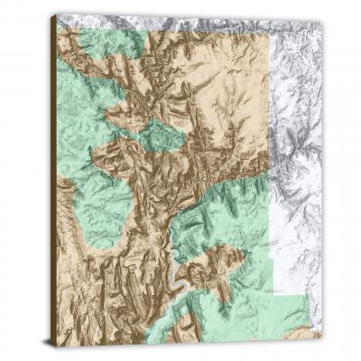 Zions National Park, Temple of Sinawava, 2020, Terrain Map Canvas Wrap
