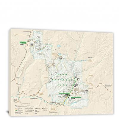 Zions National Park, 2022, NPS Map Canvas Wrap